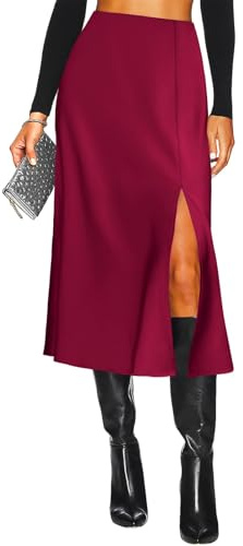 Jupe midi en satin avec fente latérale pour femme - Taille haute élastique - Imprimé léopard - Jupes longues en soie pour femme | Fendue sur le devant, imprimé guépard, taille élastique dissimulée, à enfiler, ligne A, jupes d'automne décontractées pour