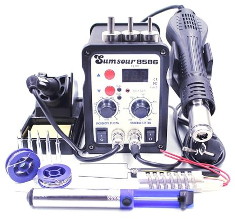 Stazione saldante, Stazione di saldatura 8586 700W 2 in 1 saldatore d'aria calda BGA. Rework Deseoldering Station Heat Heat Welder Tool Repository Regali gratuiti per rilavorazione, dissaldatura(SET-3