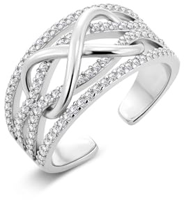 ALEXCRAFT Silber Ringe mit Zirkonia, 14K Vergoldet Verstellbare Offen Ring | Ringe mit Groß Zirkonia Stein Einfacher Mode Glänze Verstellbare Offen Ringe Daumen Ringe Eheringe Brautring Verlobungs Damen
