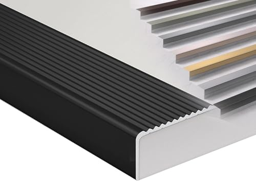 Treppenkantenprofil Alu Stufen-Kantenprofil Winkelprofil, Wasserdicht Anti-rutsch Treppenkante, Treppen-Kantenschutz(Black,W 4 x H 2cm)