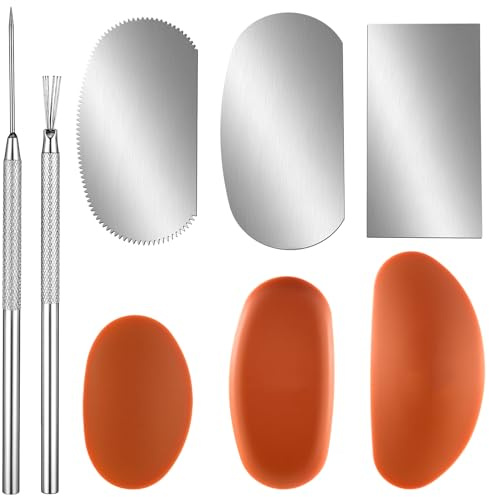 8 Stück Keramik Ton Rippen Set, 3 Größen Gummi-Töpfer-Rippen + 3 Skulptur Töpferform Schaber Cutter + 1 Ton-Keramiknadel+1 Federdraht-Textur-Detail-Werkzeuge Handwerk Für Modellbau Schnitzarbeiten