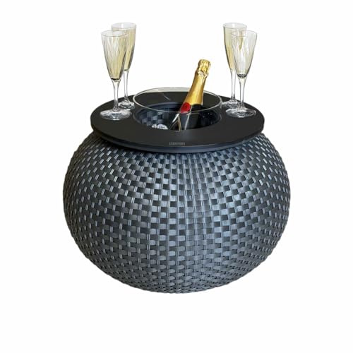 COOTAB COOLER TABLE Beistelltisch Milano mit Kühlfunktion & integriertem Acryl-Getränkekühler | 3-in-1 Loungetisch für Garten, Terrasse & Balkon | wetterfest & UV-beständig | anthrazit/Champagne