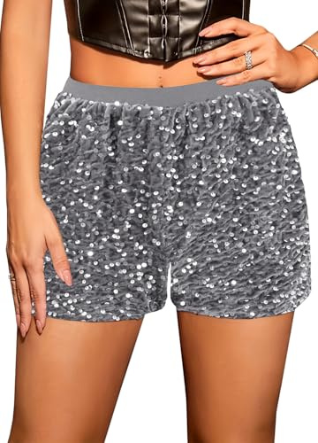 Naimo Damen Shorts mit Pailletten Hoher Elastische Taille Sexy Hot Pants Party Nacht Club Glitzernde Shorts