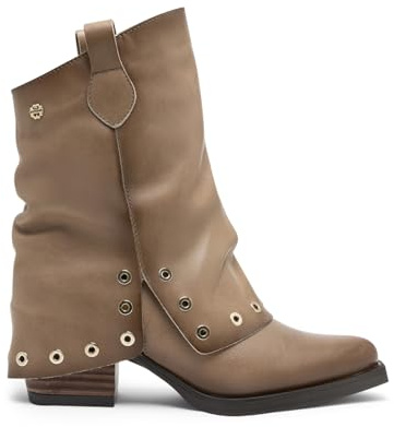 Porronet Botas Doble Faz De Piel Taupe Con Tachuelas Flavia