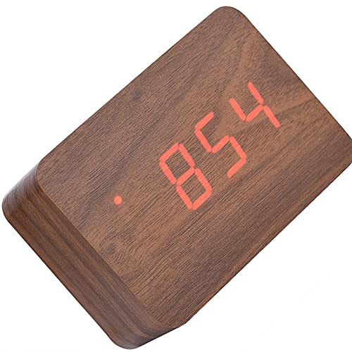 Cryfokt Digitaler Wecker aus Holz mit LED-Anzeige und Temperaturregelung, Ideal für den Einsatz Im Schlafzimmer oder Büro (Braunes Holz + rotes Licht)