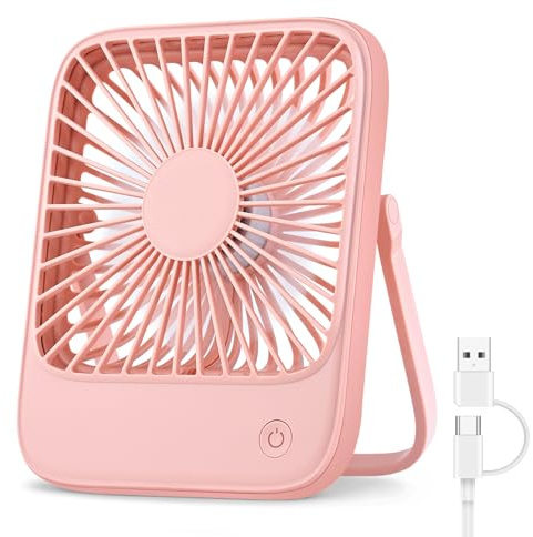 USB Desk Fan Small Desktop Table Fan Cooling 3 Speeds Silent Fans with 180° Tilt Folding, Powerful Hanging Adjustbale Mini Fans for Home Office Bedroom Car Camping, USB A/C Powered (No Rechargeable)