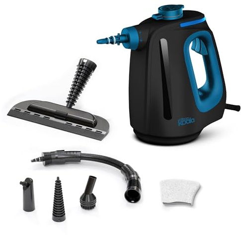 Cleankoala Handdampfreiniger 1350W – 15 Sek. Aufheizzeit, 30 Min. Dampf, 3.5 Bar Druck, 550 ml Tank, 12 Zubehörteile, Dampfreiniger für Bad, Küche, Fenster, Polster & Fugen, Chemiefrei
