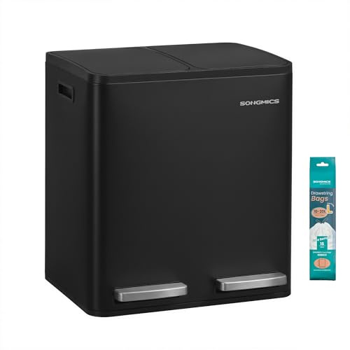 SONGMICS Pedalhink, Källsortering Soptunna i Stål, 2 x 15 L