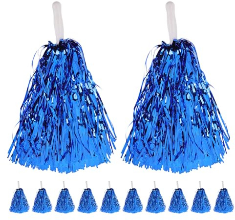 Gogogmee Pompons de Cheerleading Métalliques Bleus 16 Pièces à Poignée Courte Légers pour Danse Sportive Scolaire et Encouragement Équipe Accessoires Pompons D’Encouragement pour