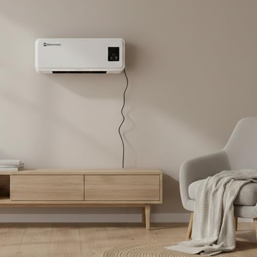 M Mimotec – Termoventilatore elettrico da parete Muro 2000W, silenzioso <45 dB, con telecomando, display LED e timer, protezione IPX2 e contro il surriscaldamento, riscaldatore murale per interni.
