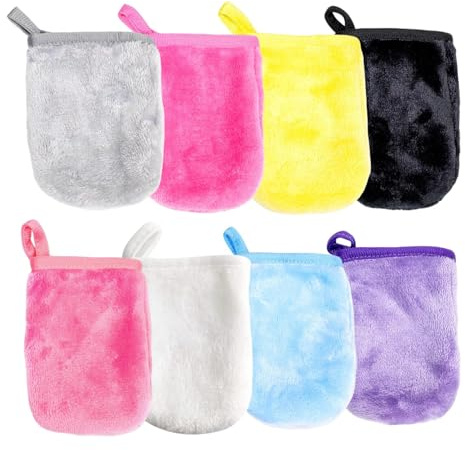 8 Stück Mikrofaser Waschhandschuhe Frottee, Waschlappen Gesicht aus Flanell Mikrofaser Mikrofaser zum Abschminken, Wiederverwendbare Make-up-Entferner Reinigungstuch Gesicht Remover Glove 11x9cm
