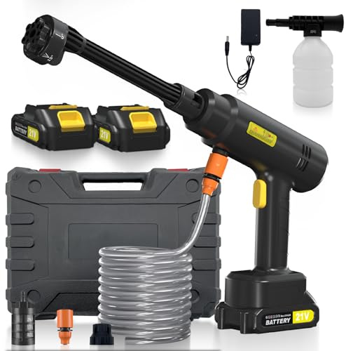 Nettoyeur Haute Pression sans Fil, Max 25 Bars Pistolet Haute Pression avec 2 Batteries, Nettoyeur Haute Pression sur Batterie avec Buse 6 en 1, Pulvérisateur de Mousse, pour Le Nettoyage et Arrosage