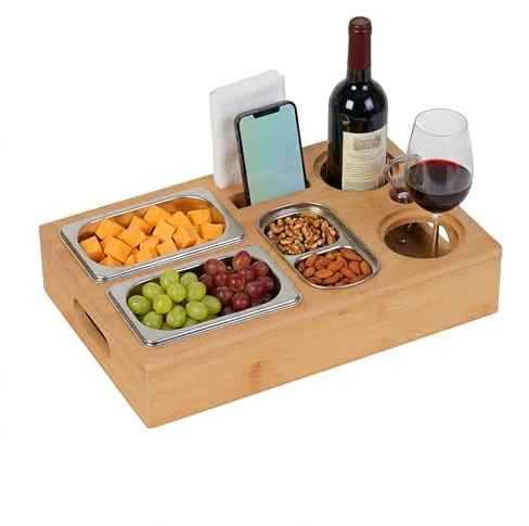 Relaxdays Couchbar, bambú, 3 Cuencos INOX para Snacks, Natural