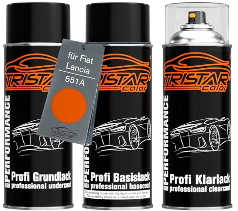 TRISTARcolor Autolack Spraydosen Set für Fiat/Lancia 551A Arancio Spassoso/Carribean Orange Grundlack Basislack Klarlack Sprühdose 400ml