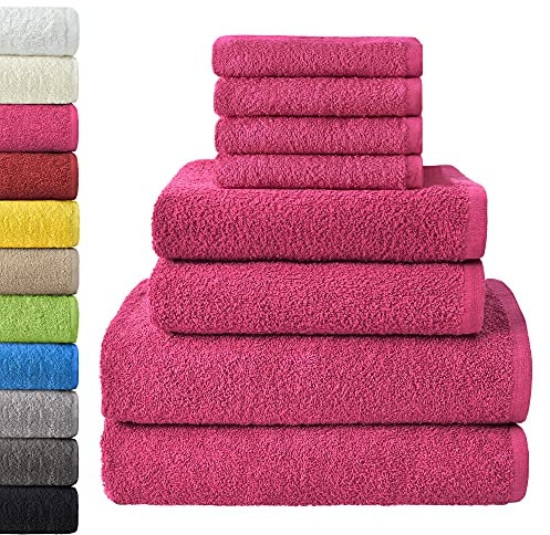 NatureMark - Set di asciugamani a 8 pezzi - 2 asciugamani da bagno, 2 asciugamani per le mani e 4 asciguamani da bidet, Pink