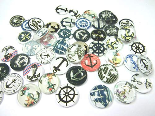 Glas Cabochons Anker 12mm 50 Stück Maritim Mix #55 | Ruder, 12x4mm, Rund flach