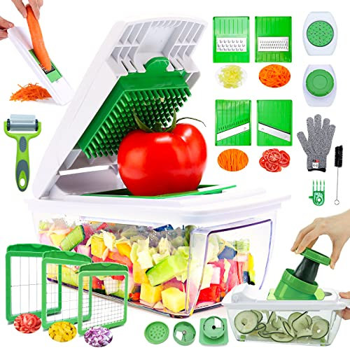 RTMAXCO Vegetable Chopper Mandoline Slicer Dicer Peeler Onion Chopper, Food Chopper Cutter Cheese Grater,Vegetables Spiralizer, All in 1 Adjustable Vegetables Slicer Veggie slicer, Salad Chopper
