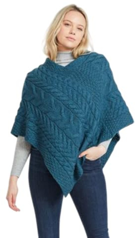 Ladies Aran Cable Knit Triangular Poncho