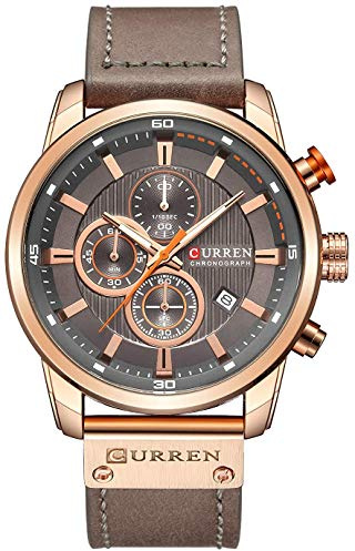 Orologio da uomo con cinturino in pelle, classico, casual, in acciaio inox, impermeabile, cronografo, data, orologio analogico al quarzo
