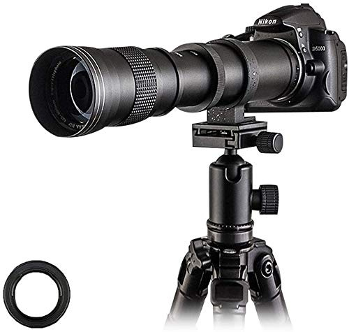 Venidice 420-800 mm F8.3 telezoomobjektiv, manuellt fokus med T-montering för Nikon D5500 D3300 D3200 D5300 D3400 D7200 D750 D3500 D500 D600 D70 D850 D5100 kamera