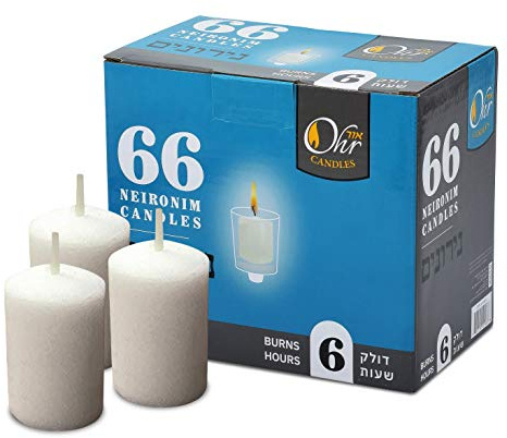 Ner Mitzvah Ohr Velas Neironim de 6 horas – Shabat y vela votiva pequeña de cera – 66 unidades