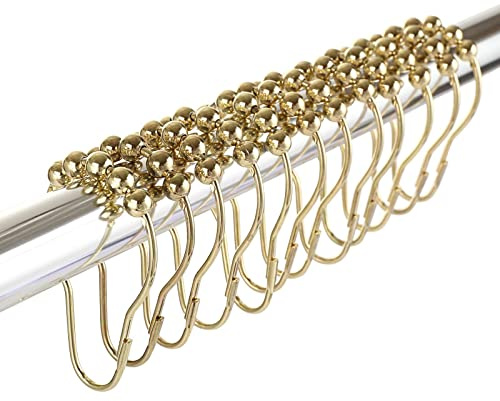 LIHAO 12 x duschringar duschdraperiringar rostfritt stål upphängningsringar med glidsystem, 12 enkelkrokar, 69 x 39 mm (guld)