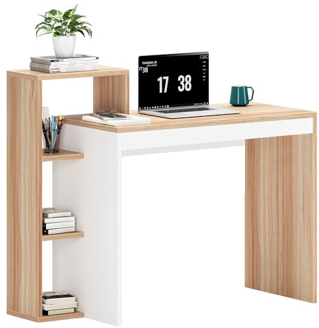 soges Escritorio para Computadora con Estantería, Mesas para Ordenador, Escritorio de Escritorio de Estudio, Escritorio de Estación de Trabajo con Estante de Almacenamiento