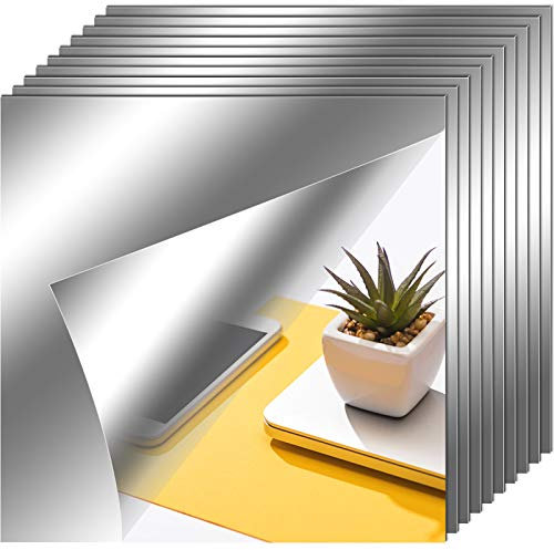 Zonon Flexible Mirror Sheets Self Adhesive Non Glass Mirror Tiles Stickers for Home Wall Decor(10 Pieces,6 x 6 Inches)