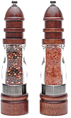 Salière et Poivrière en Bois, Moulins à Poivre et Sel Réglable Lot de 2 Moulins à sel et Poivre avec Broyeur à épices en Céramique