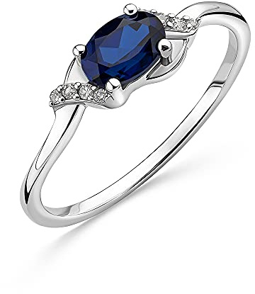 OROVI Schmuck 9 Karat (375) Gold Damen 0.03 Ct Diamant Ring Weißgold mit Edelstein/Geburtsstein Saphir/Smaragd und 8 Diamanten Brillanten Verlobungsring