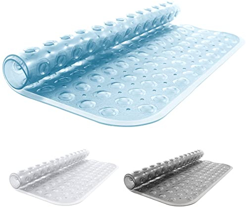 ANSIO® Duschmatten rutschfeste Anti-Schimmelmatte für Badezimmer Gummi Duschmatte mit Ablauflöchern & Saugnäpfen Maschinenwaschbar (54 x 54 cm, Transparent Blau)