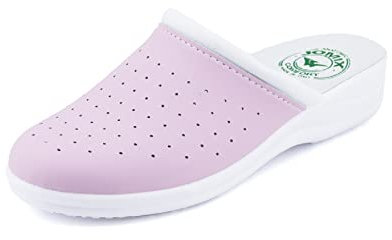 JOMIX Ciabatte Donna Casa Comode Sanitarie Ortopediche Zoccoli Infermiere Ospedale Scarpe Lavoro Pantofole Punta Chiusa Eco-Pelle ITD1752 (D Rosa, 39)