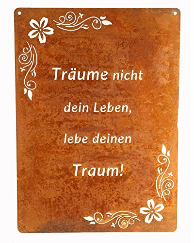 Schild Spruchtafel rostiges Gartenschild Edelrost Rost zum hängen Gartendeko 29x21cm, Es ist keine Villa (Träume)