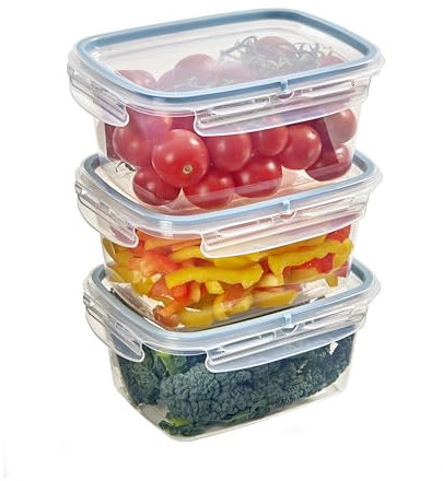 Snips - Set 3 Contenitori per Alimenti 1,2L Trasparenti, Coperchio Salva Freschezza con 4 Chiusure di Sicurezza - Contenitore per Cibi 18,4x14x12 Frigorifero, Microonde e Lavastoviglie, Made in Italy