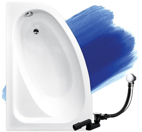 BADLAND Badewanne Original Weiß Acryl Wanne Eckbadewanne CORNEA 150x100 Links KOMPLETTSET SET + Füßen und Exklusive Chrom Automatik Ablaufgarnitur Made in EU 3in1