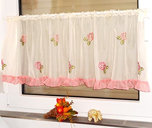 Gardine Store Bistrogardine Scheibengardine Vorhang Creme rosa Blümchen