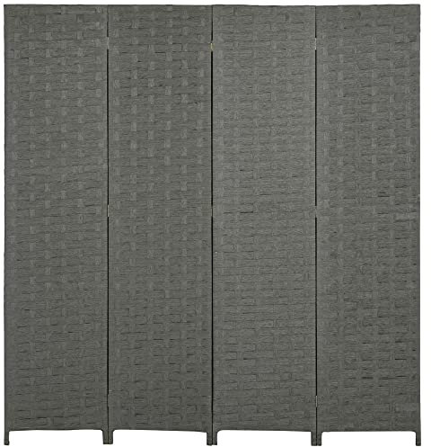 HOMCOM 4-Panel Room Dividers, Wave Fibre Freestanding Folding Privacy Screen Panels, Partition Wall Divider for Indoor Bedroom Office, 170 cm, Grey