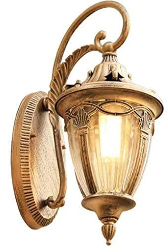 SXYSXYSXY Amerikanischen Land Stil Außenleuchte Wasserdicht Vintage Außen-Wandleuchte Wandlampe Wand-Außenleuchte Aluminium Glas E27 für Gartenpavillon Flur Veranden Eingänge,Messing