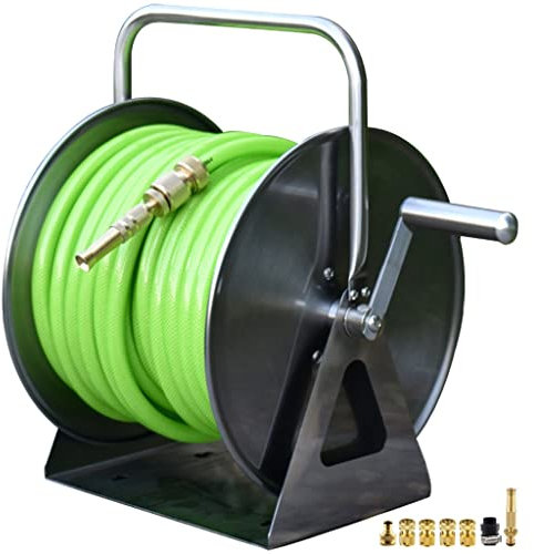 Schlauchtrommel Schlauchaufroller Wasser 25m Langlebiger Schlauchwagen Aus Edelstahl, An Der Wand Befestigtes Rohrlagerregal, Gartenbewässerungswerkzeug, Color : Silver, S :