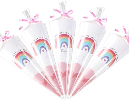 COLOFALLA 12 STK. Schultüte Klein Geschwister Schultüte Mädchen Geschwister Zuckertüten zum Befüllen Schulkind Dekotüten Geschenk Deko für Einschulung Schulanfang (Rosa)
