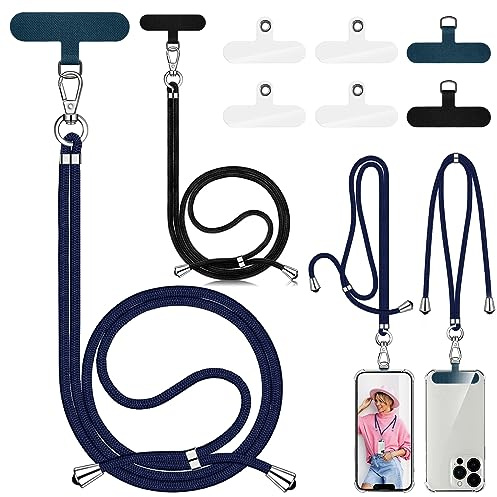 Eurtes 2 Stück Handykette Universal, Einstellbares Handyband zum Umhängen, Handyschnur Schlüsselband mit 6 Patch Geeignet Alle Smartphone, Handyhülle Handy umhängeband Lanyard (Schwarz + Magenta)
