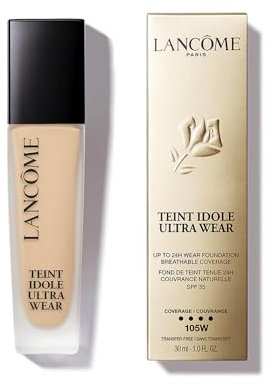Lancôme Teint Idole Ultra Wear 105W, feuchtigkeitsspendende Full Coverage-Foundation in Beige mit natürlich mattem Finish, bis zu 24 Stunden Halt, geeignet für alle Hauttypen, 30ml