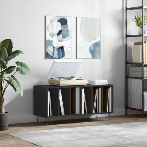 LAPOOH Armoire à disques Noir 100x38x48 cm Bois d'ingénierie, Meuble Platine Vinyle, Rangement Vinyle, Porte Disques