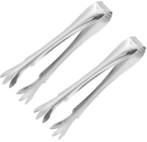uxcell Serving Tongs, 2pcs 4 Inch - Stainless Steel Ice Tongs, Mini Sugar Tongs for Appetizers, Charcuterie, Dessert, Tea Party, Bar, Cafe (Silver)