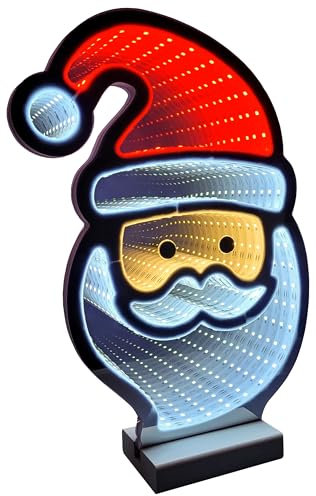 Brandsseller Luci natalizie LED con effetto infinito – Figura decorativa Babbo Natale in plastica con timer 6/18 ore e cavo da 3 m, decorazione natalizia moderna per interni (21,5 x 7 x 30 cm)