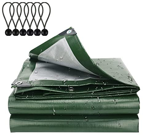 NonKob Abdeckplane Wasserdicht 1.8x1.8m, Plane mit ösen Wasserdicht und Reißfest, Gewebeplane mit 6pcs Planenspanner, Waschbare Wetterfeste Tarp für Garden LKW Pool Kaminholz Veranda Teppich