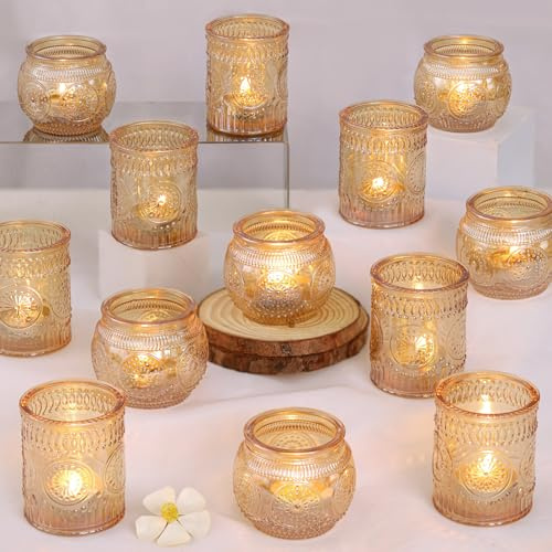DARJEN 24Pcs Gold Votive Candle Holders - Glass Candle Holder Bulk for Table Centerpiece, Tea Lights Candle Holders for Home, Christmas Party & Wedding Shower