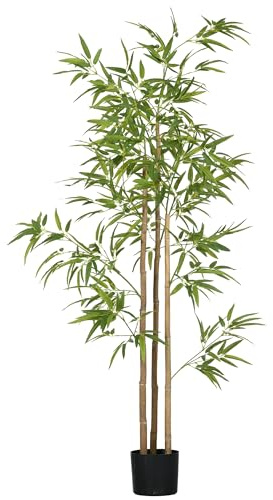 HOMCOM - Planta Artificial de bambú árbol Artificial (Altura 180 cm, con Maceta, decoración Interior, Muy Realista