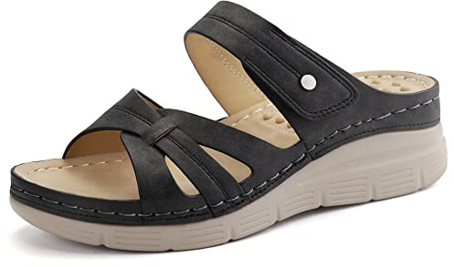 Ortho + Rest Women Orthotic Slides Comfortable Orthopedic Sandals Walking Sandals with Arch Support (7M,Black)