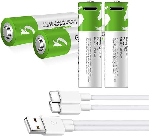Baterías Recargables AA 1 5V 2600MWH USB Ion De Litio Recargable AA Batería con Cable C Tipo C Cable De Carga Carga RÁPIDA A LA Carga RÁPIDA 1200 CICLOS.8 * Pilas AA